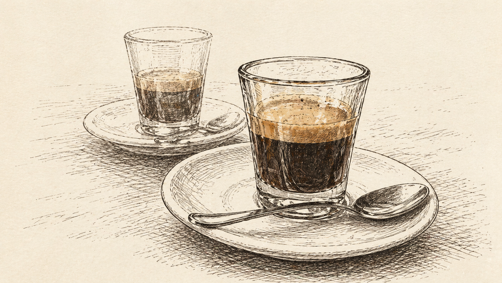 Illustration Espresso im Glas mit dunkler Crema, italienischer Espresso von Triest bis Neapel